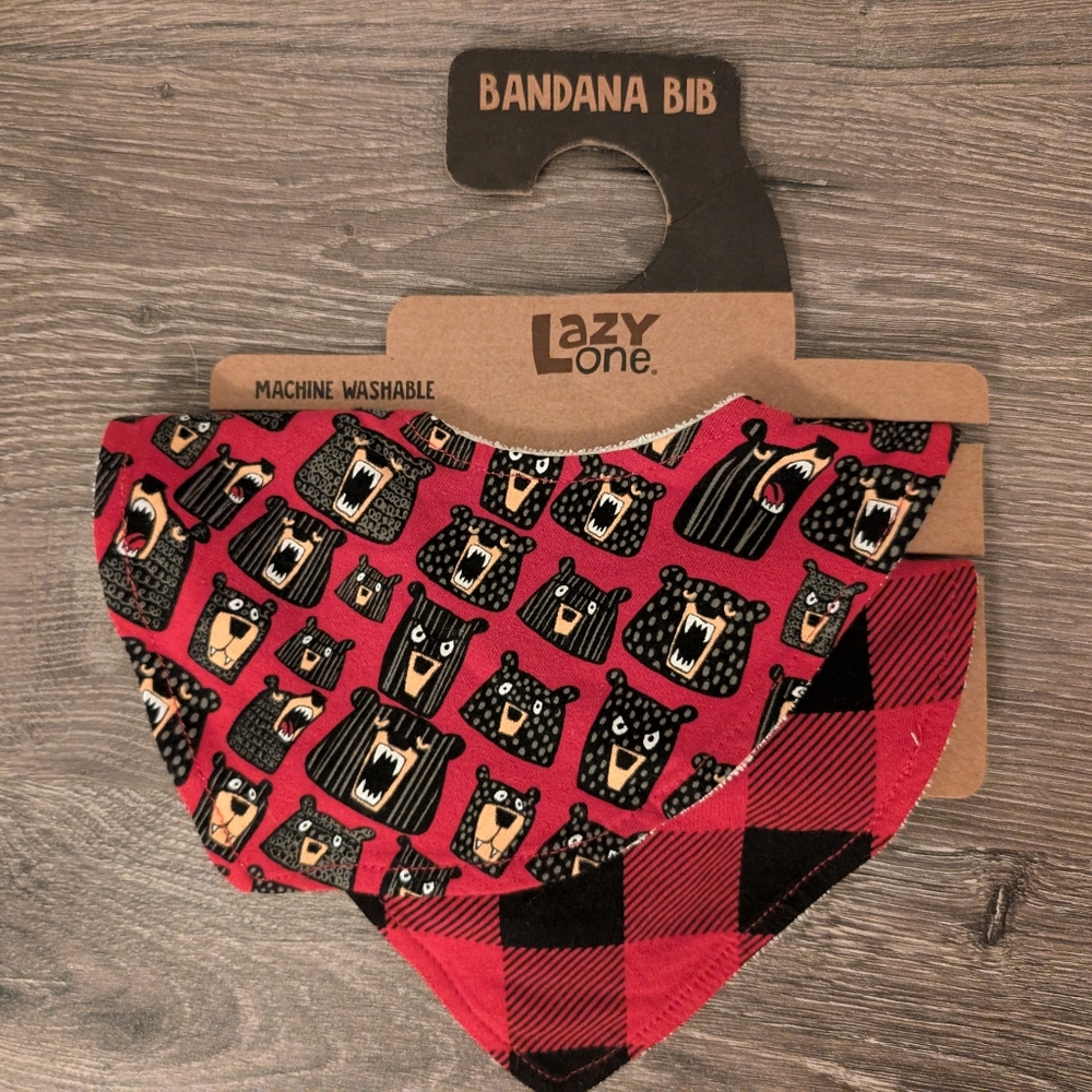 3 For $12 Clearance Lazy One Bandana Baby Bibs Bear And Buffalo‎ Plaid Print